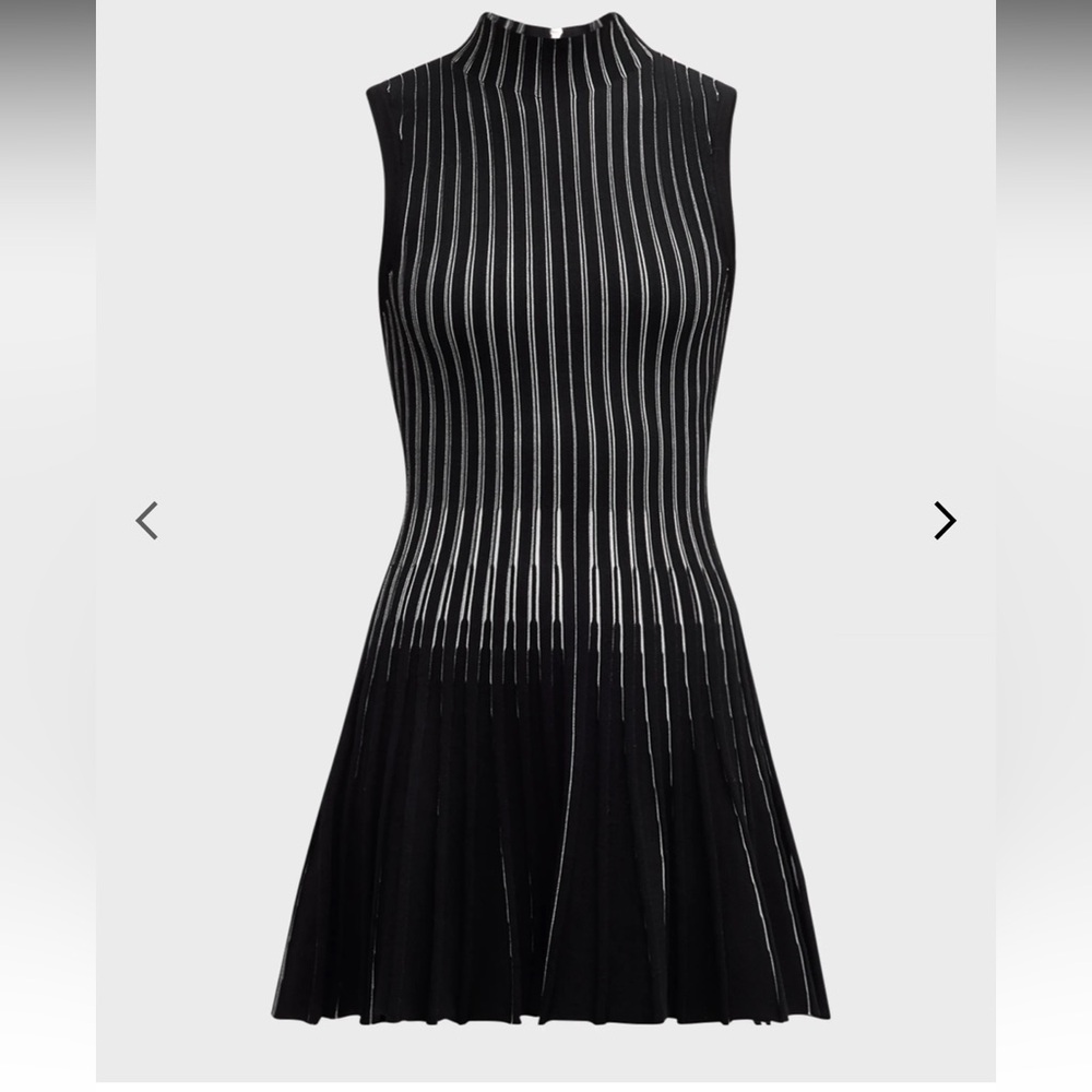 MILLY Pleated Mock-Neck Striped Mini Dress